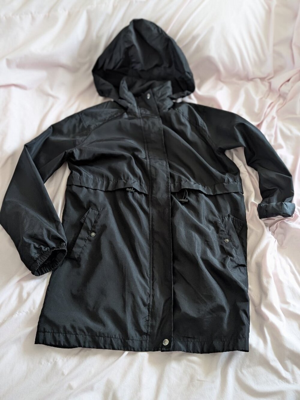 Joe Fresh Black Solid Hooded Windbreaker Jacket S